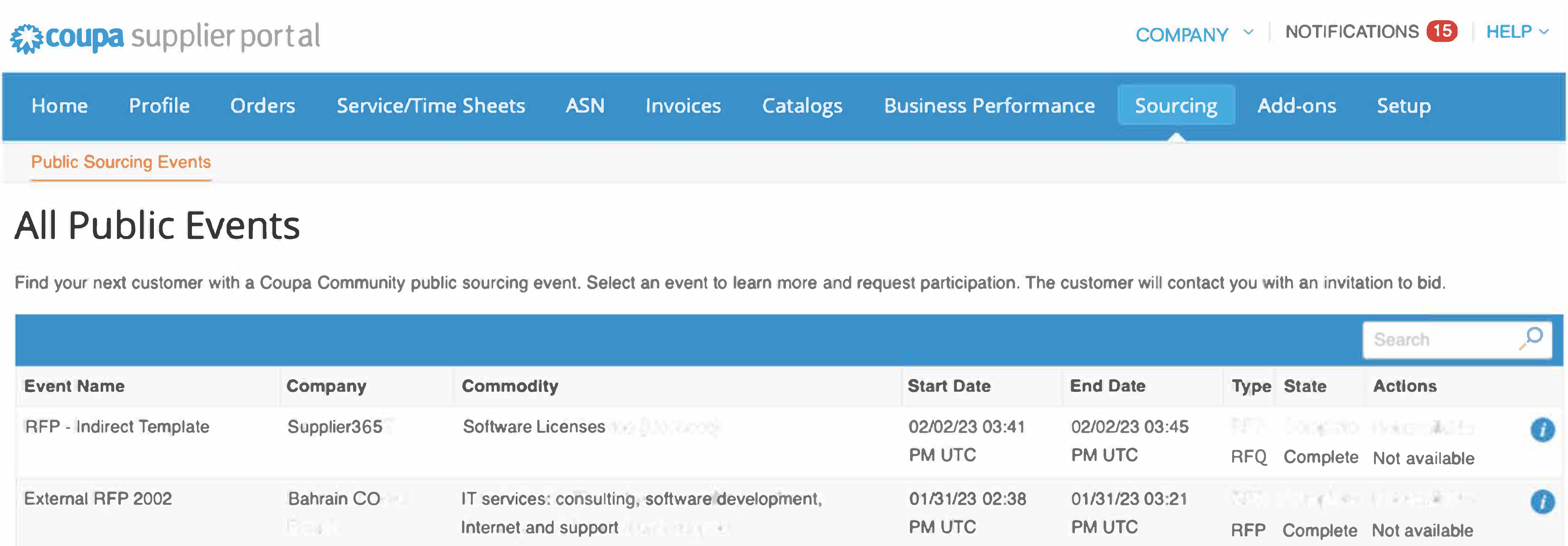 Public sourcing event